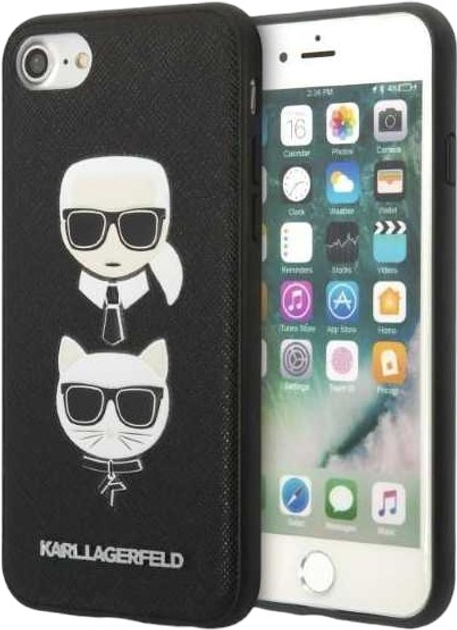Etui Karl Lagerfeld Saffiano Karl&Choupette Head do Apple iPhone 7/8/SE 2020/SE 2022 Black (3666339054984) - obraz 1