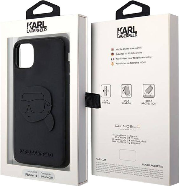 Панель Karl Lagerfeld Rubber Karl Head 3D do Apple iPhone Xr/11 Black (3666339169985) - зображення 2