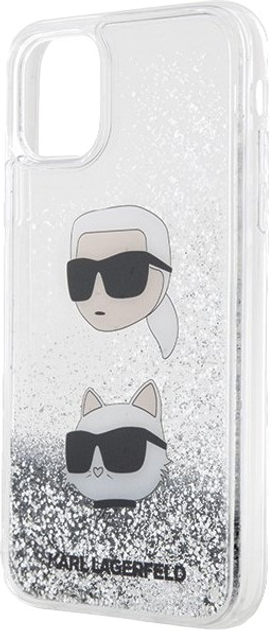 Etui Karl Lagerfeld Liquid Glitter Karl&Choupette Heads Hearcase do Apple iPhone Xr/11 Silver (3666339164591) - obraz 1