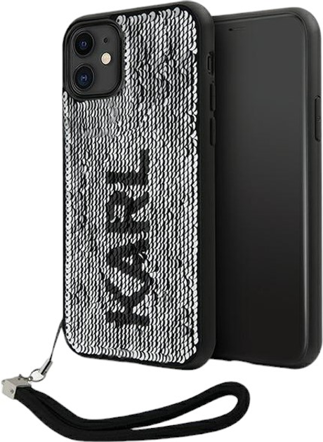 Etui Karl Lagerfeld Sequins Cord do Apple iPhone Xr/11 Silver (3666339128029) - obraz 1