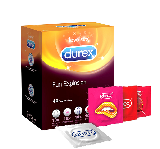 Набір презервативів Durex Fun Explosion mix 40 шт (5900627095395) - зображення 1