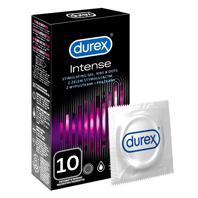 Prezerwatywy Durex Intense z wypustkami prążkami i żelem stymulującym 10 szt (5900627068368) - obraz 1