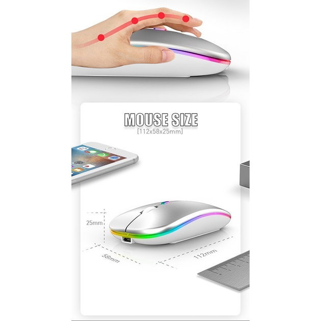 Бездротова мишка Magic RGB підсвічування USB зарядка безшумна з вбудованим акумулятором 2.4G 378 Чорний - зображення 3