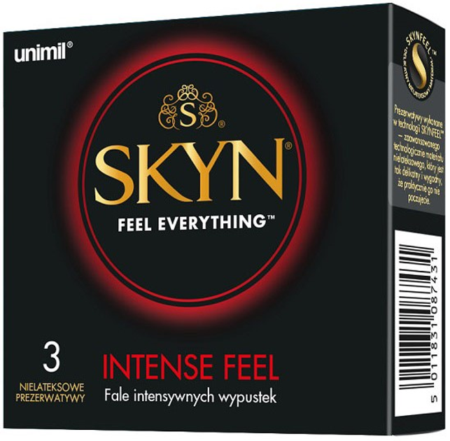 Prezerwatywy Unimil Skyn Intense Feel nielateksowe z wypustkami 3 szt (5011831087431) - obraz 1