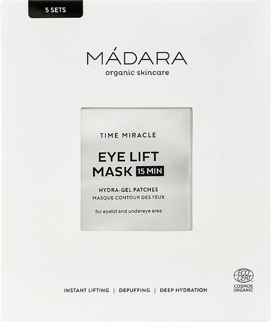Łaty pod oczy Madara Facial Care Masks Time Miracle Eye Lift Mask 15 min 3 szt (4752223006296) - obraz 1