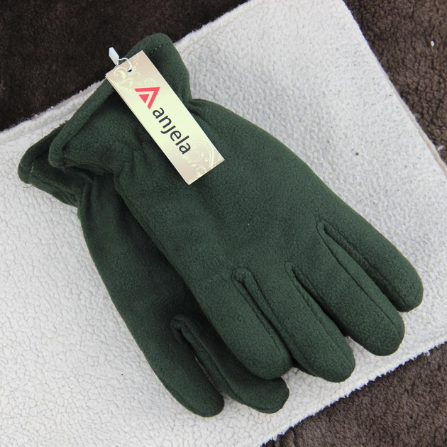 Перчатки мужские тактические флисовые на меху зима размер L-XXL на резинке хаки - изображение 2