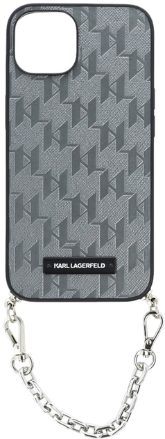 Etui Karl Lagerfeld Saffiano Monogram Chain do Apple iPhone 14 Silver (3666339122904) - obraz 1
