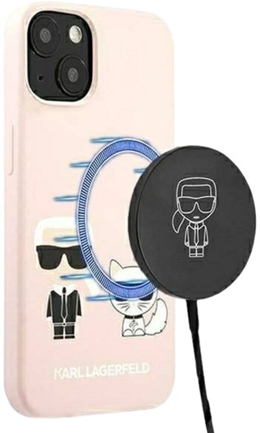 Панель Karl Lagerfeld Silicone Ikonik Karl&Choupette Magsafe для Apple iPhone 13 Light Pink (3666339035136) - зображення 1