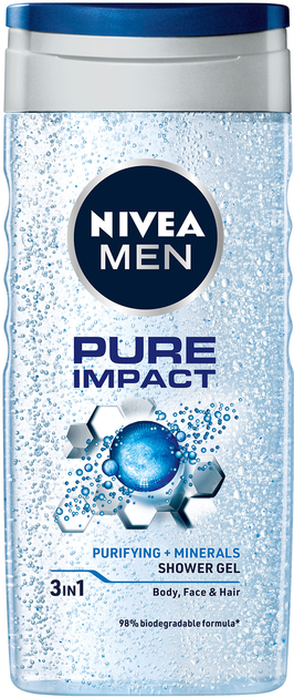 Акція на Гель для душу NIVEA MEN Pure Impact 3 в 1 для тіла, обличчя та волосся 250 млл (4005808765560/4006000009360) від Rozetka