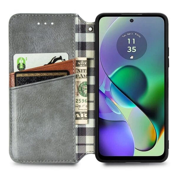 Чохол Deexe Rhombus Wallet для Motorola Moto G54 / G54 Power - Grey - Фото 2 Чохол Deexe Rhombus Wallet для Motorola Moto G54 / G54 Power - Grey - зображення 2