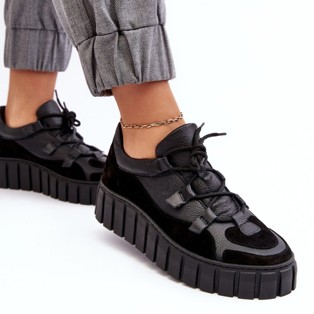 Sneakersy damskie skórzane na platformie do kostki Zazoo M01/1 39 Czarne (5905677958041) - obraz 3