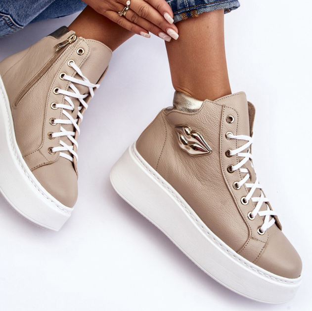 Sneakersy damskie ze skóry naturalnej Lemar Katerin 38 Beżowe (5905677952391) - obraz 5