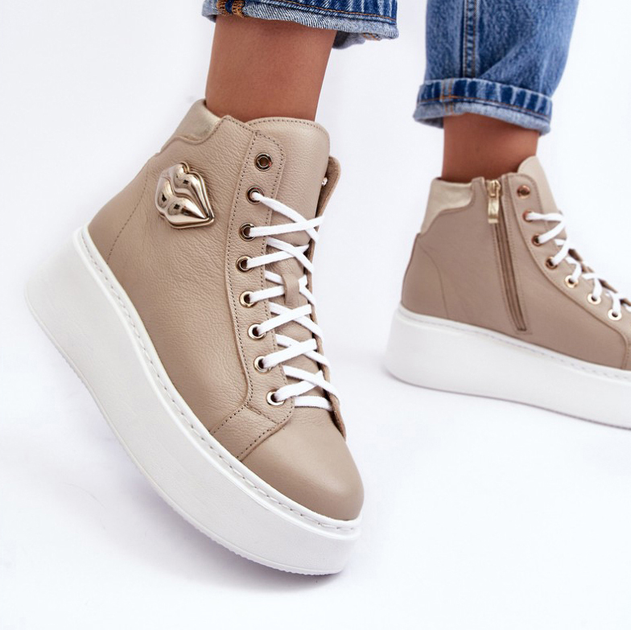 Sneakersy damskie ze skóry naturalnej Lemar Katerin 38 Beżowe (5905677952391) - obraz 6