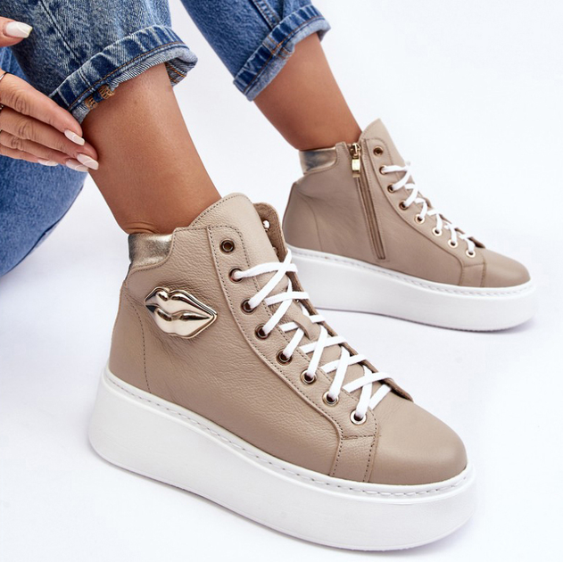 Sneakersy damskie ze skóry naturalnej Lemar Katerin 39 Beżowe (5905677952407) - obraz 4
