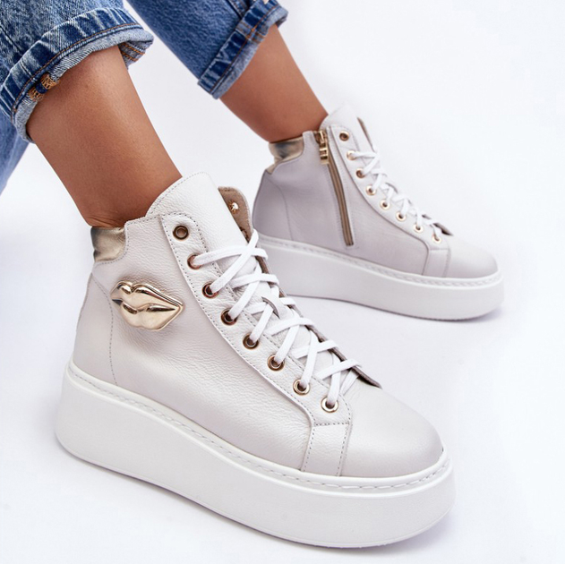 Sneakersy damskie ze skóry naturalnej Lemar Katerin 38 Białe (5905677952292) - obraz 6