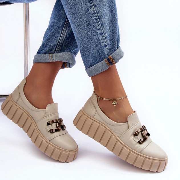Buty wsuwane damskie Lewski Shoes 3398 38 Beżowy/Złoty (5905677947878) - obraz 6