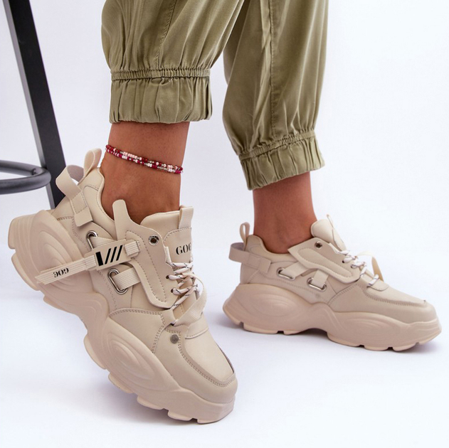 Sneakersy damskie na wysokiej platformie GOE MM2N4015 40 Beżowe (5905677886559) - obraz 6