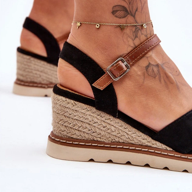 Sandały damskie na koturnie Celine 38 Czarne (5905677430608) - obraz 6