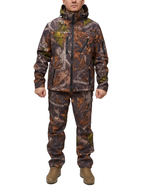 Костюм чоловічий Soft shel на флісі демісезонний куртка демісезонний куртка штани непромокальний Дубовий ліс 48 на блискавці із закритими на замок кишенями для полювання риболовлі - зображення 1