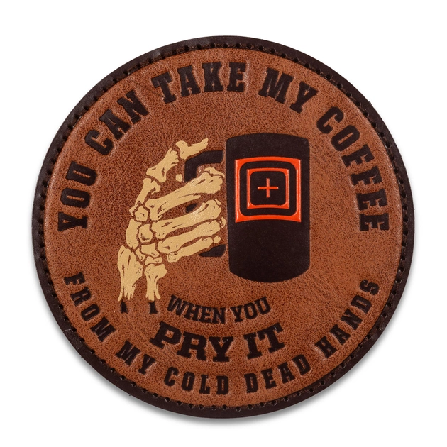 Нашивка 5.11 Tactical Cold Dead Hands Coffee Leather Patch Brown (92185-108) - зображення 1