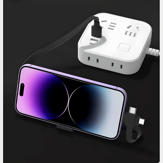 Універсальний зарядний кабель рулетка 3в1 100W: USB, Type-C, Lightning, MicroUSB - компактний, чорний - зображення 5