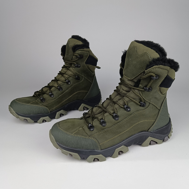 Зимние кожаные полуберцы на меху Oksy Tactical ботинки экомех Olive размер 42 - изображение 1