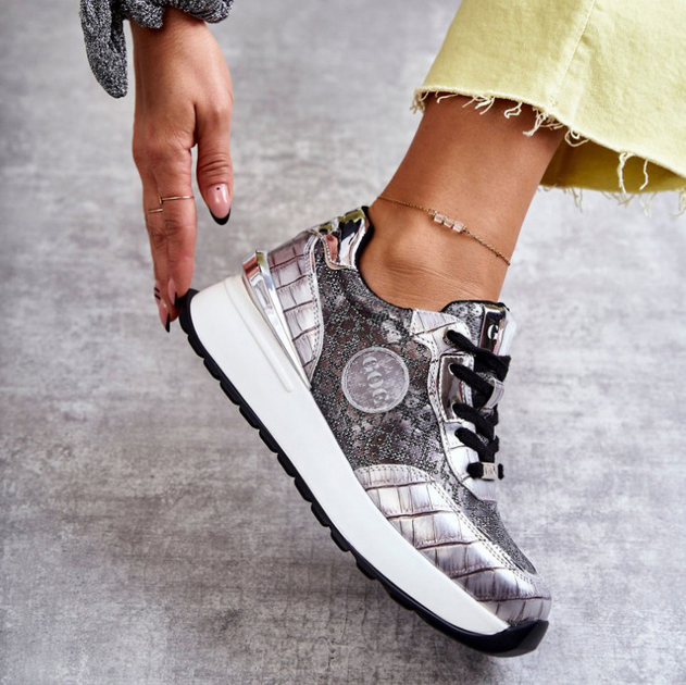 Buty sportowe damskie na platformie do kostki GOE KK2N4083 38 Srebrne (5903163977033) - obraz 5