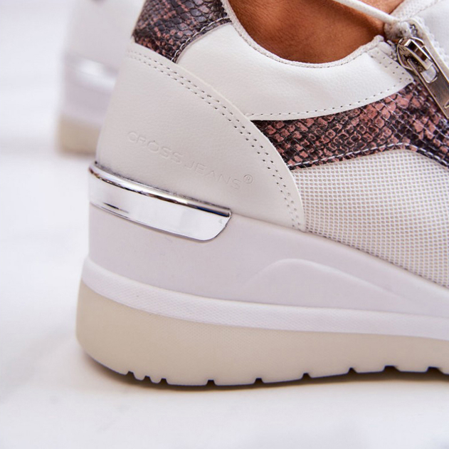 Sneakersy damskie z siatką na koturnie do kostki Cross Jeans JJ2R4028C 36 Białe (8697319245059) - obraz 7