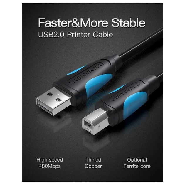Кабель для принтера Vention USB A Male - B Male Print 3 м (VAS-A16-B300) - Фото 2 Кабель для принтера Vention USB A Male - B Male Print 3 м (VAS-A16-B300) - зображення 2