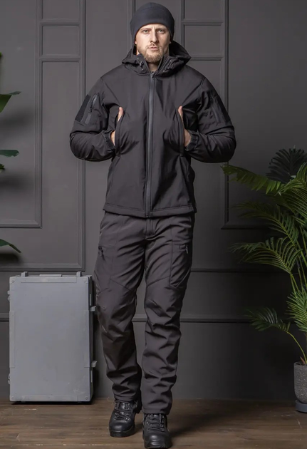 Мужской демисезонный Костюм полиция Softshell с Липучками под Шевроны черный Куртка и брюки 2XL - изображение 1