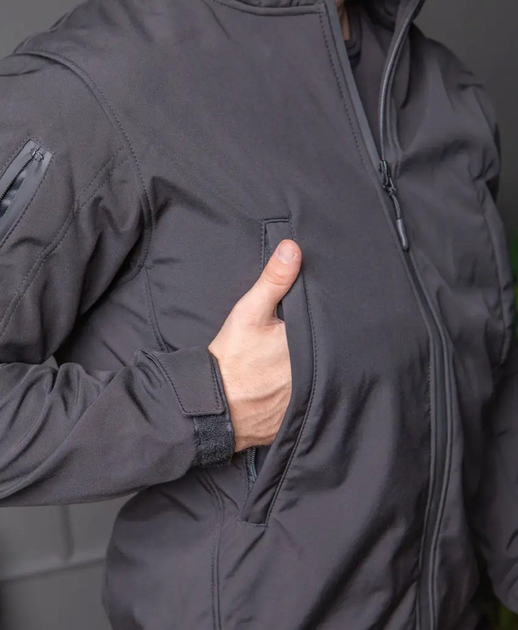 Мужской демисезонный Костюм полиция Softshell с Липучками под Шевроны черный Куртка и брюки 2XL - изображение 2