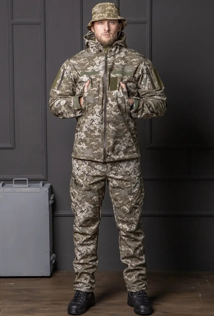 Мужской демисезонный костюм Softshell с Липучками под Шевроны пиксель Куртка и брюки M - изображение 1