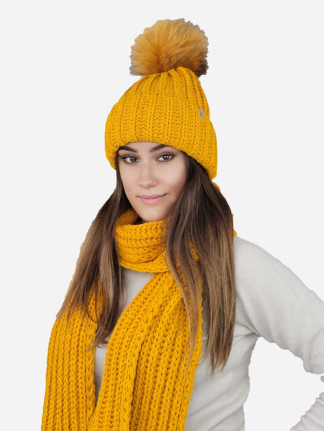 Комплект жіночий (шапка+шарф) Kamea K.23.211.25 One Size Жовтий (5903246781885) - зображення 1