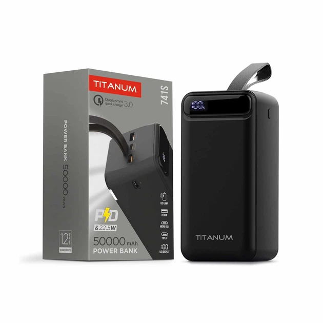 Повербанк Titanum 741S 50000 mAh з функцією швидкої зарядки Чорний - Фото 3 Повербанк Titanum 741S 50000 mAh з функцією швидкої зарядки Чорний - зображення 3