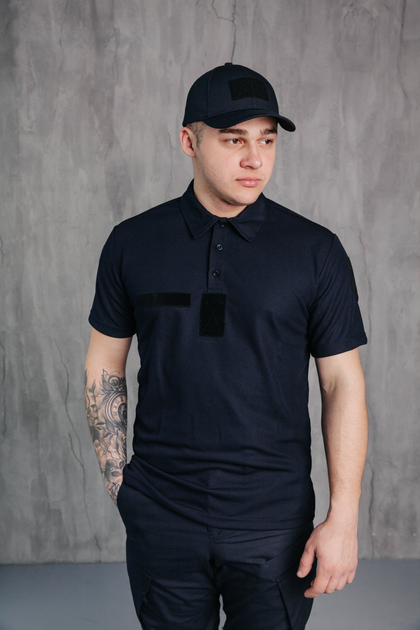 Поло футболка мужская для ДСНС с липучками под шевроны темно-синий цвет ткань CoolPass 58 - изображение 2
