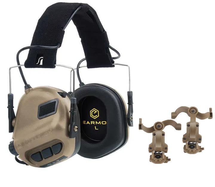 Активні навушники Earmor М31 + кріплення на шолом OPS Core чебурашка Койот (Kali) 900890 KL135 - зображення 1