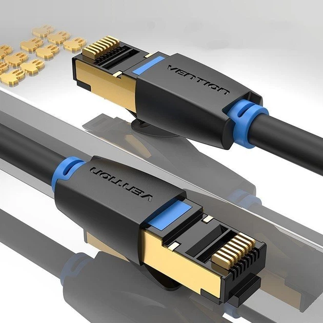 Інтернет-кабель Vention Cat.8 SSTP Patch Cable LAN-кабель мережевий шнур патч-корд RJ45 2 м Black (YM1215) - зображення 2