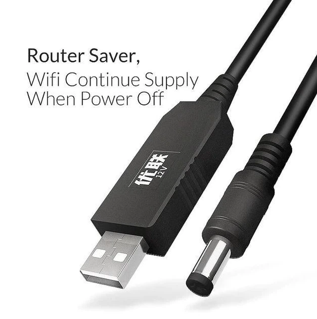 Кабель питания UnnLink USB 2.0 to DC 5.5x2.1 mm 12V 1A для Wi-Fi роутера 1M Black (YM1385) - изображение 2