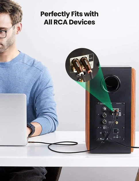 Кабель аудио Ugreen 3.5 mm to 2 RCA стерео разветвитель RCA Y 1 м Black (YM1555) - изображение 4