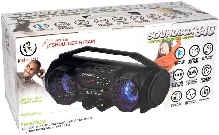 Głośnik przenośny Rebeltec SoundBox 340 Black (RBLGLO00044) - obraz 5