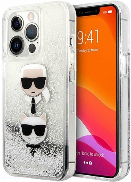 Etui CG Mobile Karl Lagerfeld Liquid Glitter Karl&Choupette Head do Apple iPhone 13/13 Pro Srebrny (3666339028916) - obraz 1