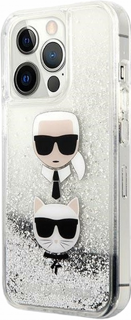 Панель CG Mobile Karl Lagerfeld Liquid Glitter Karl&Choupette Head для Apple iPhone 13/13 Pro Silver (3666339028916) - зображення 2