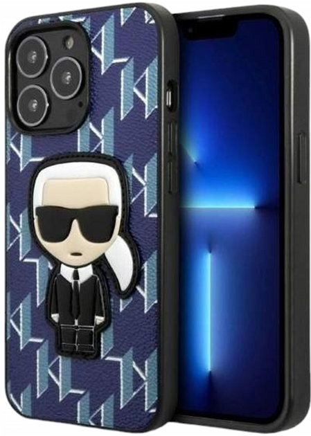 Etui CG Mobile Karl Lagerfeld Monogram Iconic Patch do Apple iPhone 13/13 Pro Niebieski (3666339049508) - obraz 1