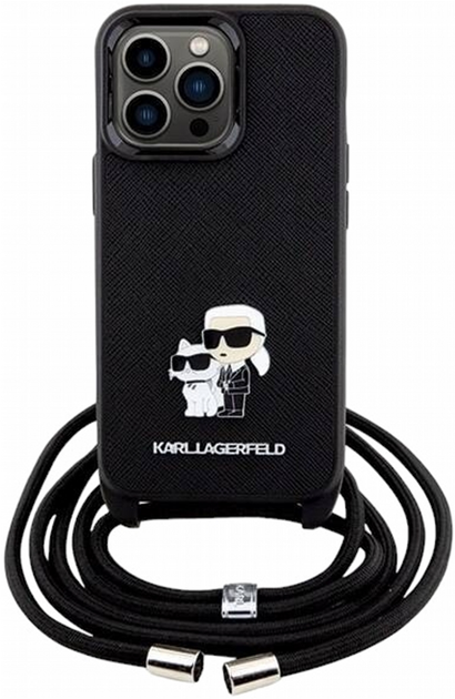 Etui CG Mobile Karl Lagerfeld Crossbody Saffiano Metal Pin Karl&Choupette do Apple iPhone 13/13 Pro Czarny (3666339165697) - obraz 2