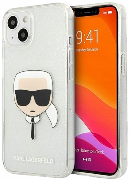 Etui CG Mobile Karl Lagerfeld Glitter Karl Head do Apple iPhone 13 mini Srebrny (3666339027452) - obraz 1