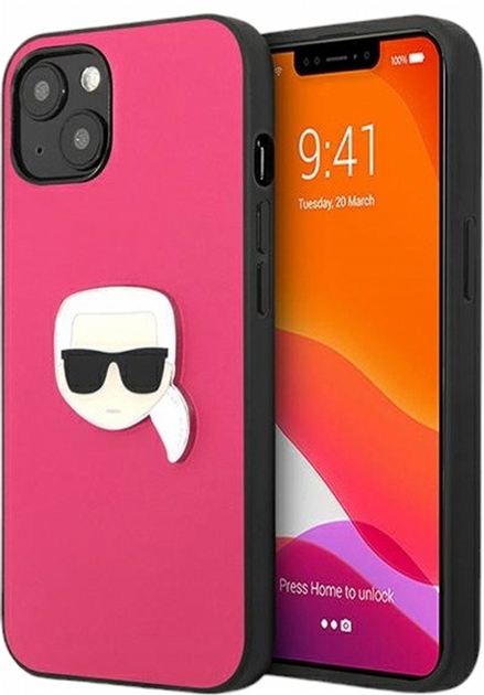 Панель CG Mobile Karl Lagerfeld Leather Ikonik Karl Head Metal для Apple iPhone 13 mini Pink (3666339028572) - зображення 1