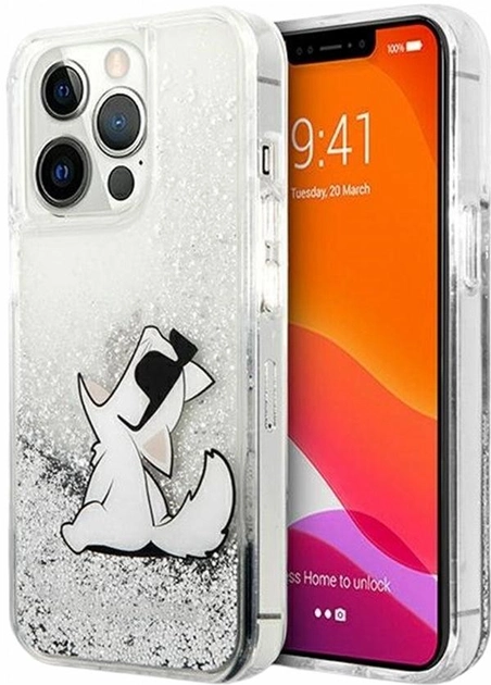 Etui CG Mobile Karl Lagerfeld Liquid Glitter Choupette Fun do Apple iPhone 13 Pro Max Srebrny (3666339029005) - obraz 1