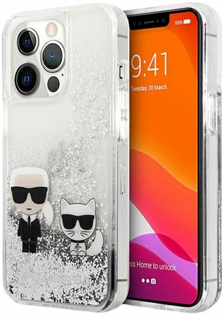 Панель CG Mobile Karl Lagerfeld Liquid Glitter Karl&Choupette для Apple iPhone 13 Pro Max Silver (3666339027360) - зображення 1
