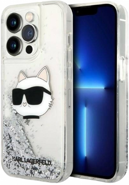 Etui CG Mobile Karl Lagerfeld Glitter Choupette Head do Apple iPhone 14 Pro Srebrny (3666339086947) - obraz 1