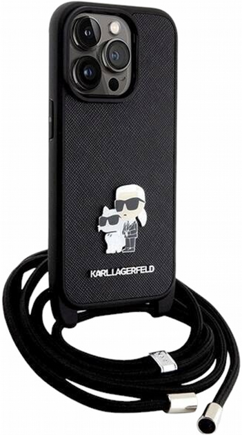 Панель CG Mobile Karl Lagerfeld Crossbody Saffiano Metal Pin Karl&Choupette для Apple iPhone 14 Pro Black (3666339165734) - зображення 2